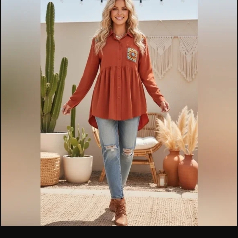Umgee Terracotta Button-Down Shirt